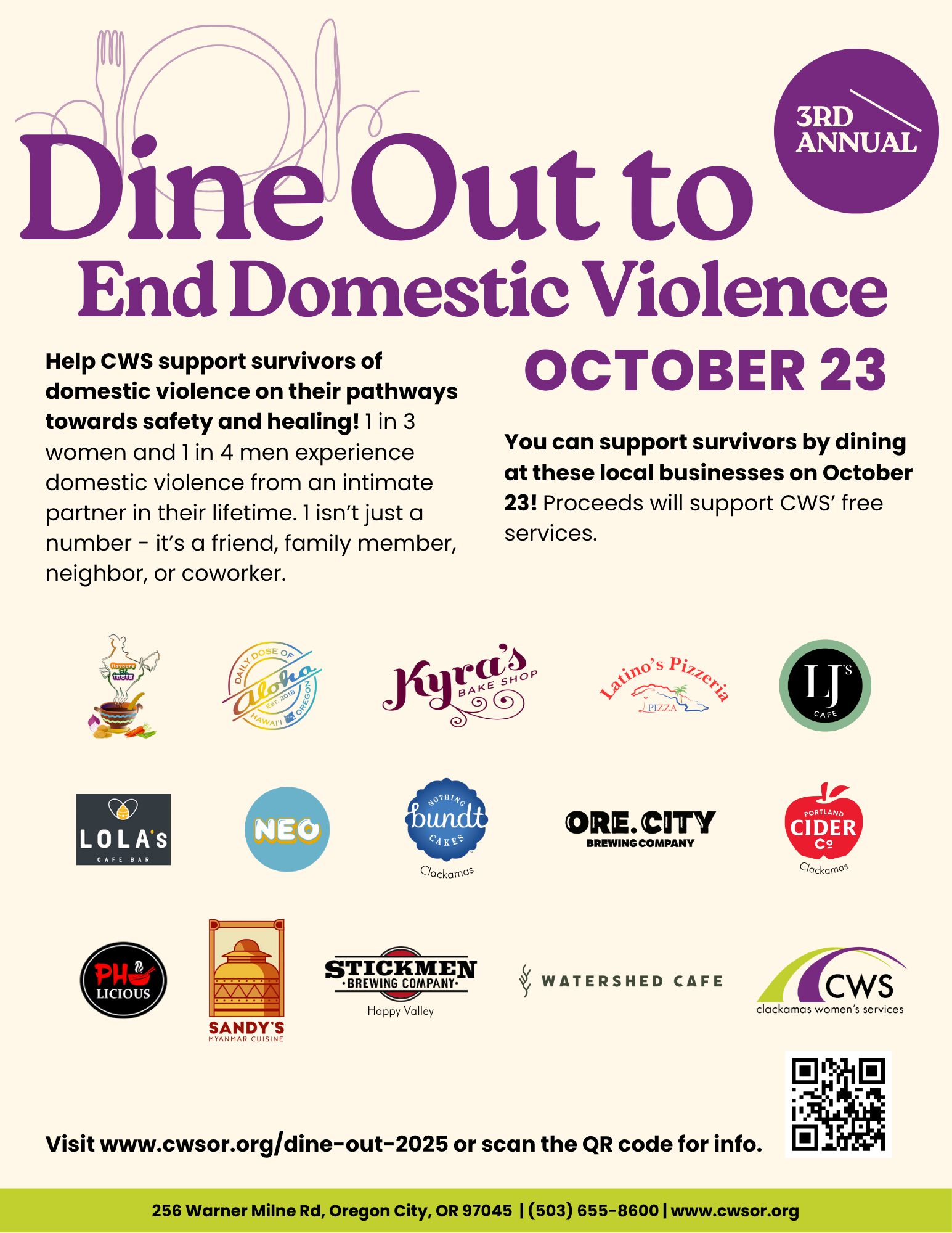 Dine Out to End Domestic Violence October 23, 2025 - CWS